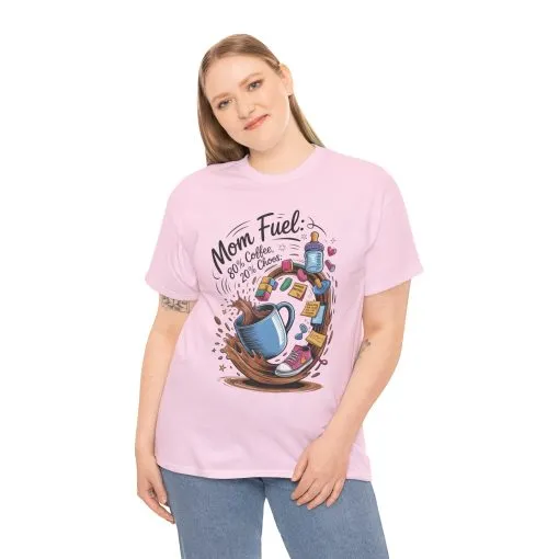 Mom Fuel Heavy Cotton Tee, Funny Coffee Lover T-Shirt, Gift for Moms, Mother's Day, Casual Wear, Pajama Top - Image 3