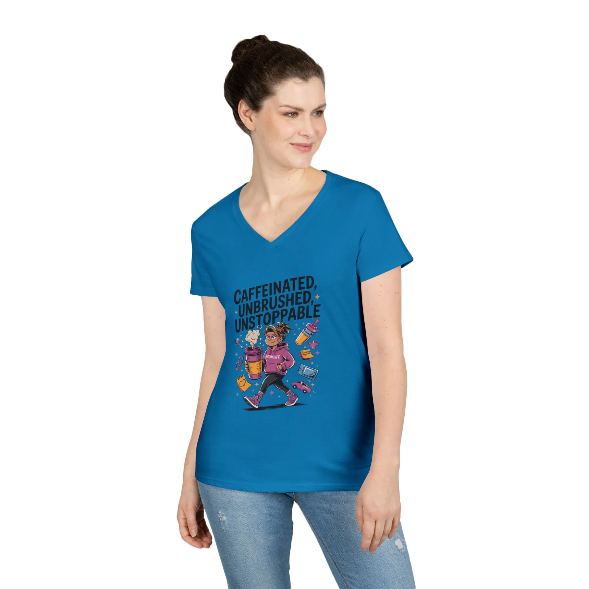 Caffeinated V-Neck Tee, Coffee Lover Shirt, Gift for Moms, Motivation T-Shirt, Mother's Day Gift for Tired Moms, Mother's Day Gift - Image 8