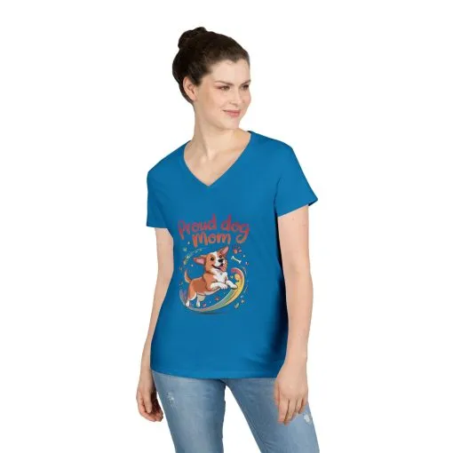 Proud Dog Mom V-Neck T-Shirt, Perfect Gift for Dog Lovers, Casual Wear for Dog Moms, Dog Appreciation Day, Dog Mom Gift - Image 8