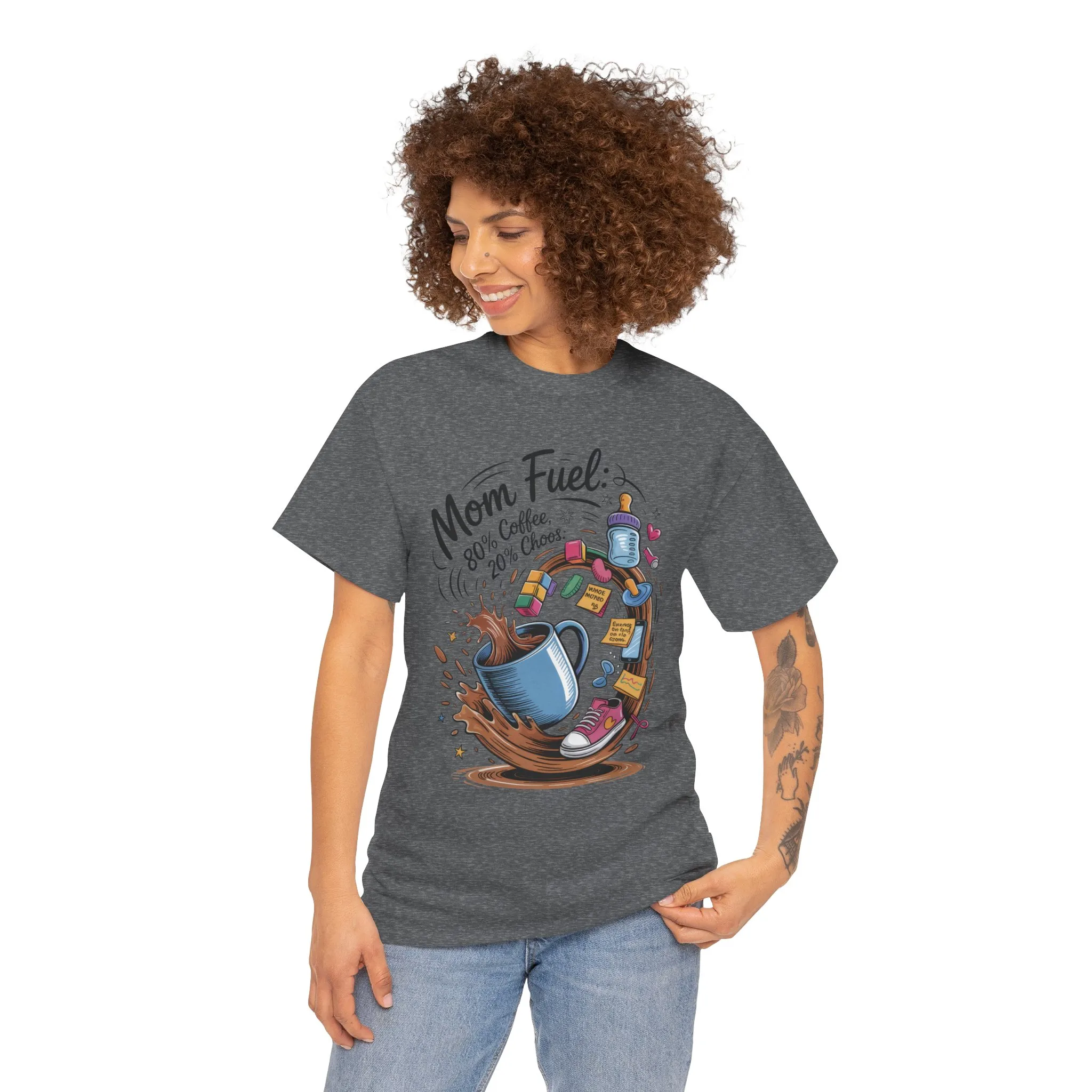 Mom Fuel Heavy Cotton Tee, Funny Coffee Lover T-Shirt, Gift for Moms, Mother's Day, Casual Wear, Pajama Top - Image 30