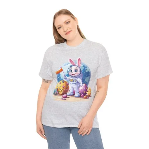 Space Bunny Unisex Heavy Cotton Tee - Cute Astronaut Design for Easter and Fun Occasions - Image 6