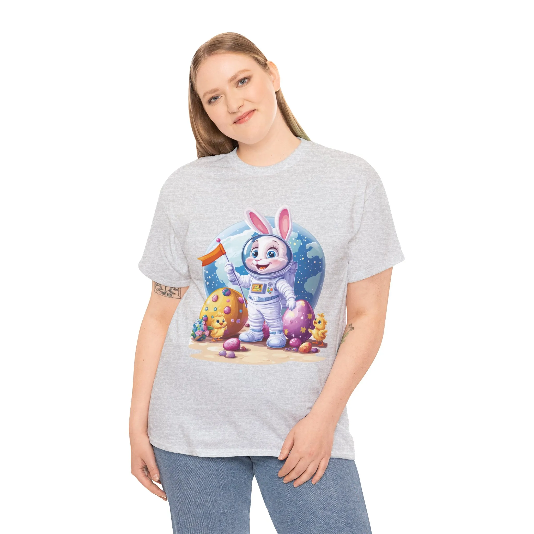 Space Bunny Unisex Heavy Cotton Tee - Cute Astronaut Design for Easter and Fun Occasions - Image 6