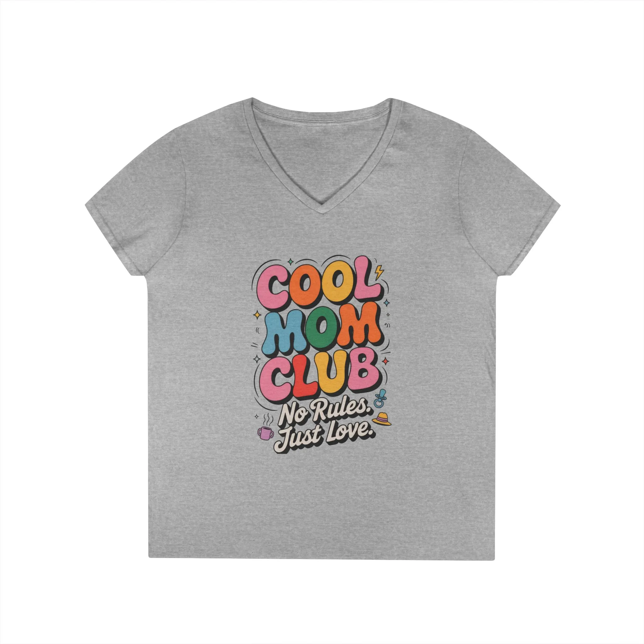 Cool Mom Club V-Neck T-Shirt, Fun Mom Shirt, Gift for Moms, Casual Graphic Tee, Mother's Day Gift, No Rules Just Love - Image 3