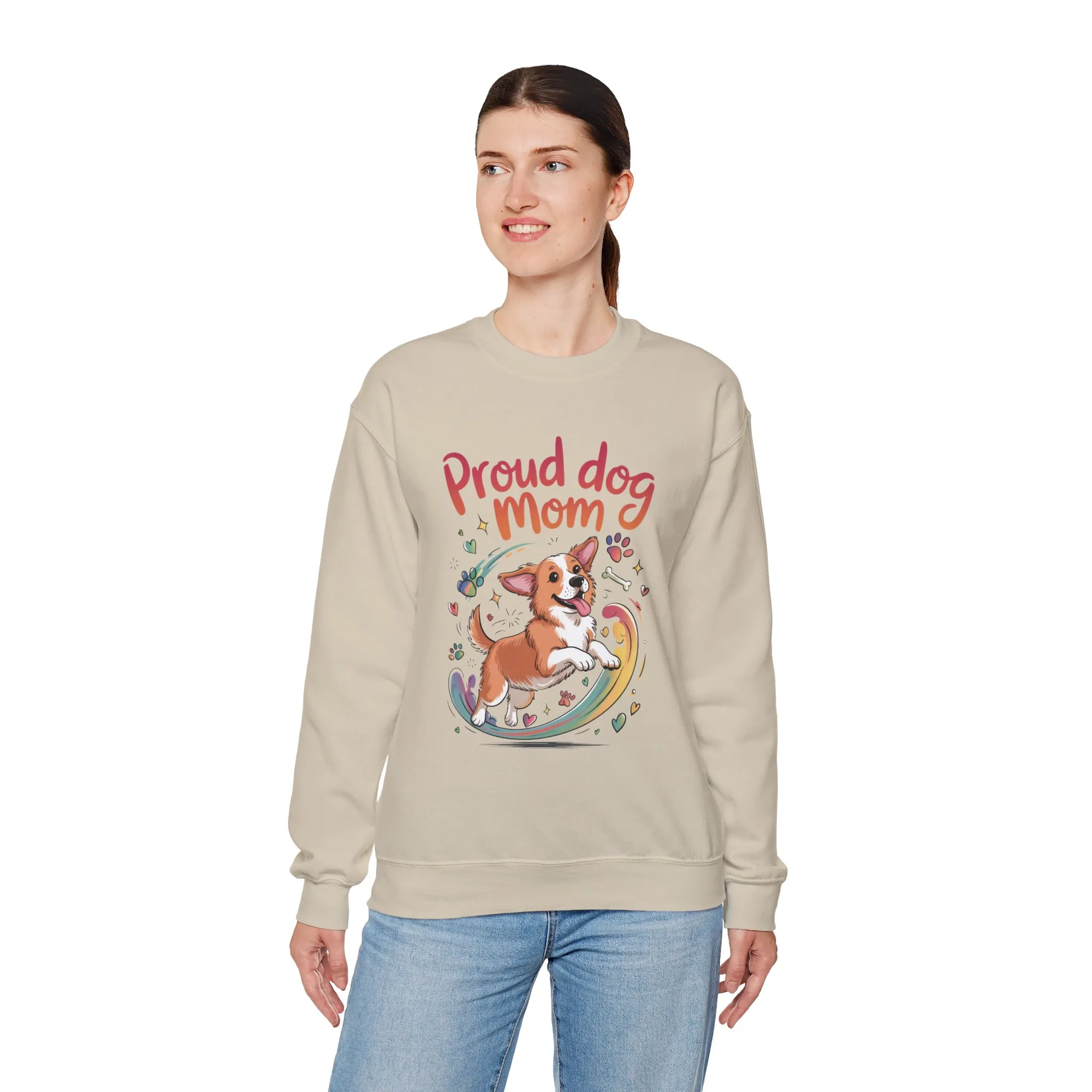 Proud Dog Mom Crewneck Sweatshirt, Pet Lover Gift, Dog Mom Apparel, Animal Lover Clothing, Gift for Dog Moms, Puppy Paw Rainbow Print - Image 12