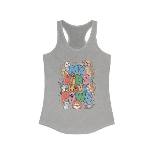 My Kids Have Paws Racerback Tank, Pet Lover Gift, Cute Animal Top, Cute Pet Mom Tee, Animal Parent Top, Dog Cat Bunny Lover Gift - Image 3