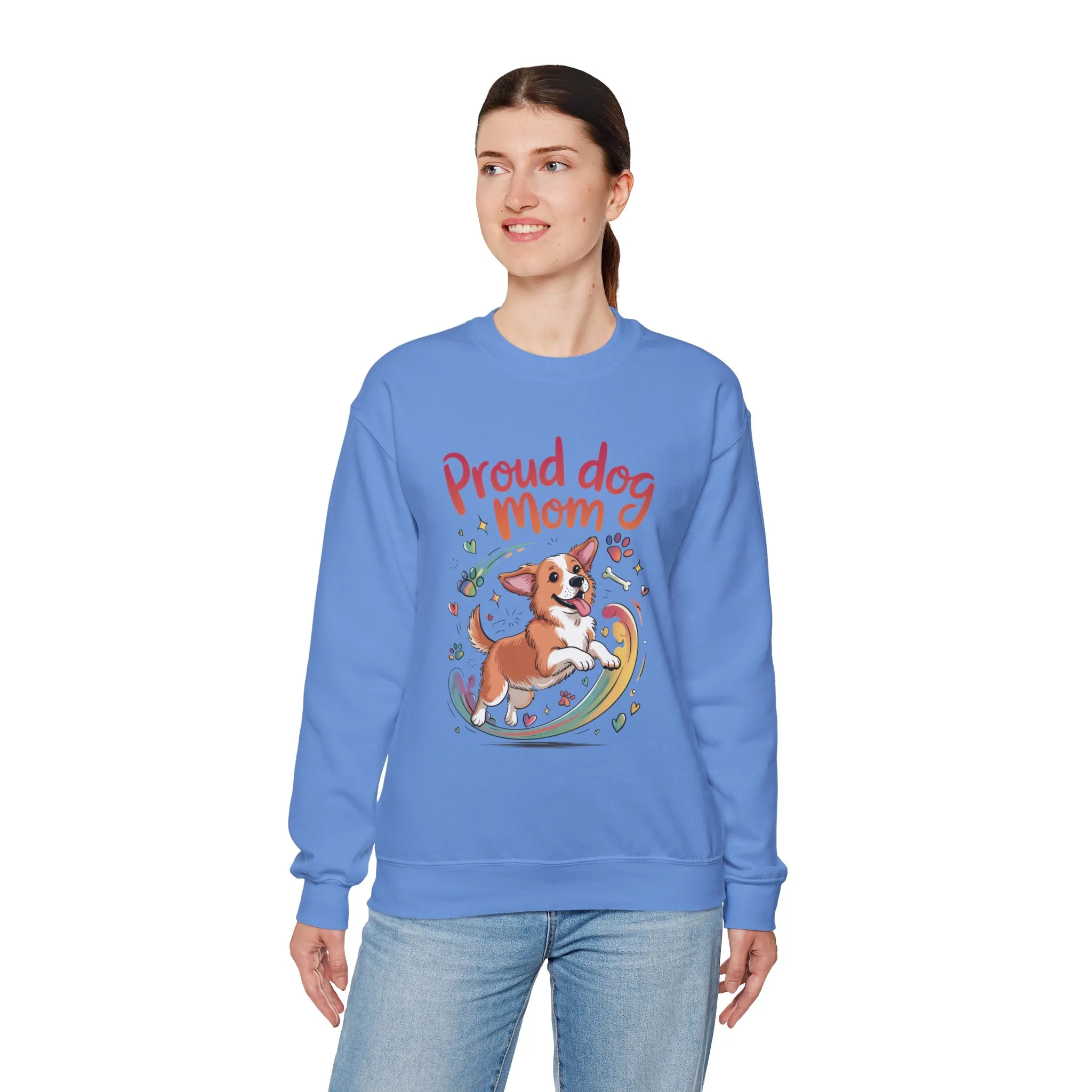 Proud Dog Mom Crewneck Sweatshirt, Pet Lover Gift, Dog Mom Apparel, Animal Lover Clothing, Gift for Dog Moms, Puppy Paw Rainbow Print - Image 24