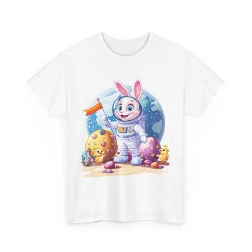 Space Bunny Unisex Heavy Cotton Tee - Cute Astronaut Design for Easter and Fun Occasions - Image 2