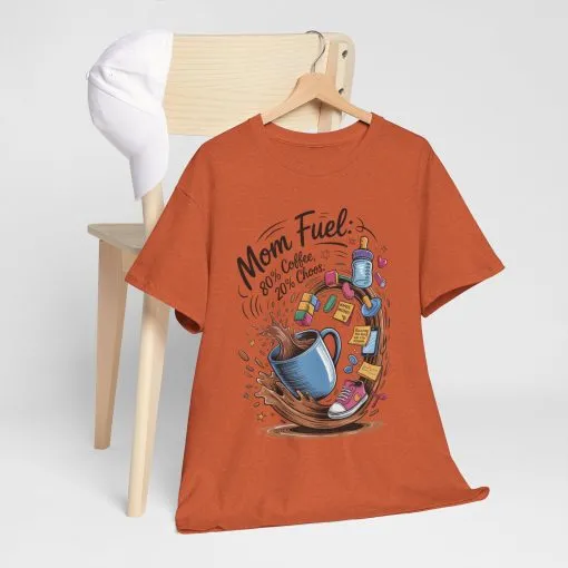 Mom Fuel Heavy Cotton Tee, Funny Coffee Lover T-Shirt, Gift for Moms, Mother's Day, Casual Wear, Pajama Top - Image 10