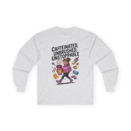 Caffeinated Mom Long Sleeve, Mother's Day Gift,New Mother Tired Mother Gift, Coffee Lover Gift, Coffee Addict Mom Long Sleeve Tee - Image 3