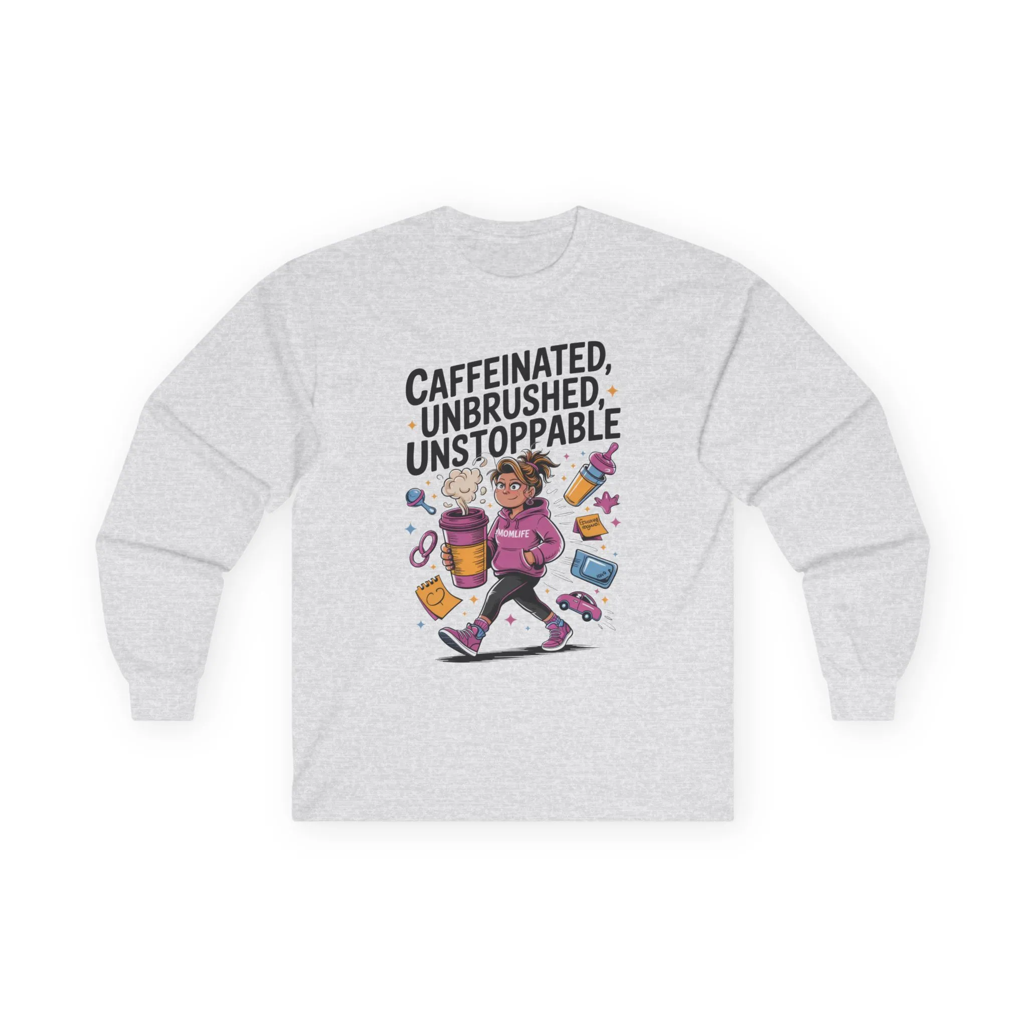 Caffeinated Mom Long Sleeve, Mother's Day Gift,New Mother Tired Mother Gift, Coffee Lover Gift, Coffee Addict Mom Long Sleeve Tee - Image 3