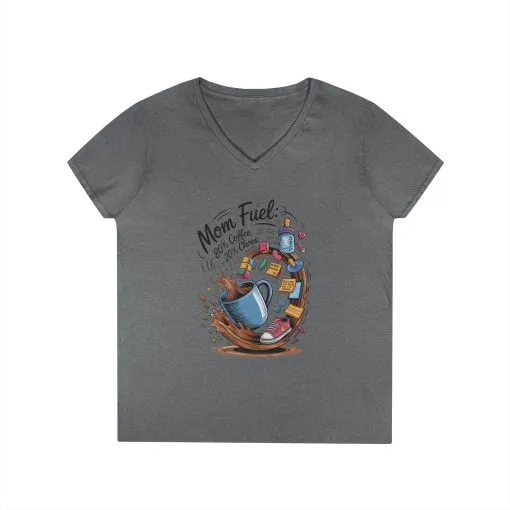 Mom Fuel V-Neck T-Shirt, Funny Coffee Lover V-Neck T-Shirt, Gift for Moms, Mother's Day, Casual Wear, Pajama Top - Image 7
