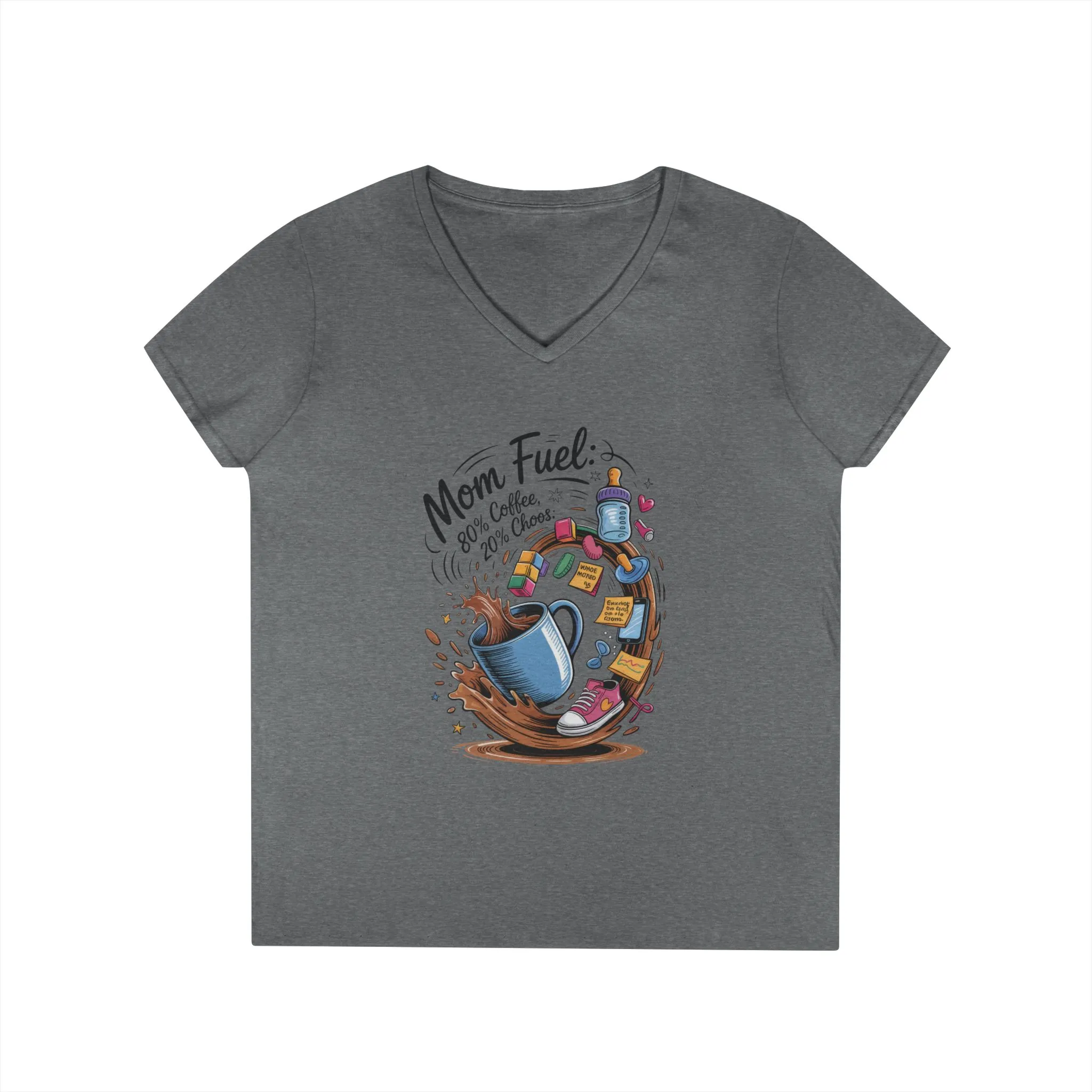 Mom Fuel V-Neck T-Shirt, Funny Coffee Lover V-Neck T-Shirt, Gift for Moms, Mother's Day, Casual Wear, Pajama Top - Image 7