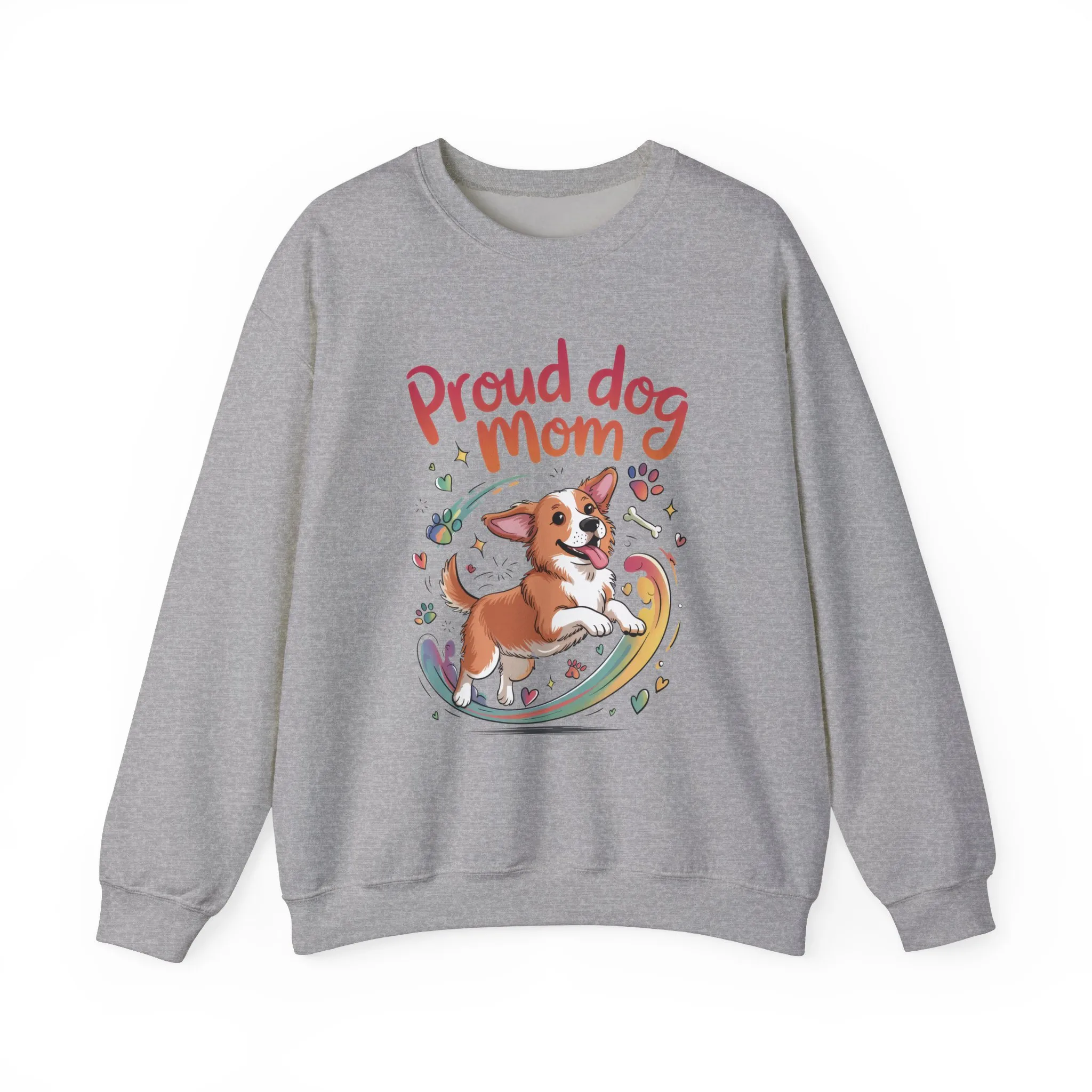 Proud Dog Mom Crewneck Sweatshirt, Pet Lover Gift, Dog Mom Apparel, Animal Lover Clothing, Gift for Dog Moms, Puppy Paw Rainbow Print - Image 13