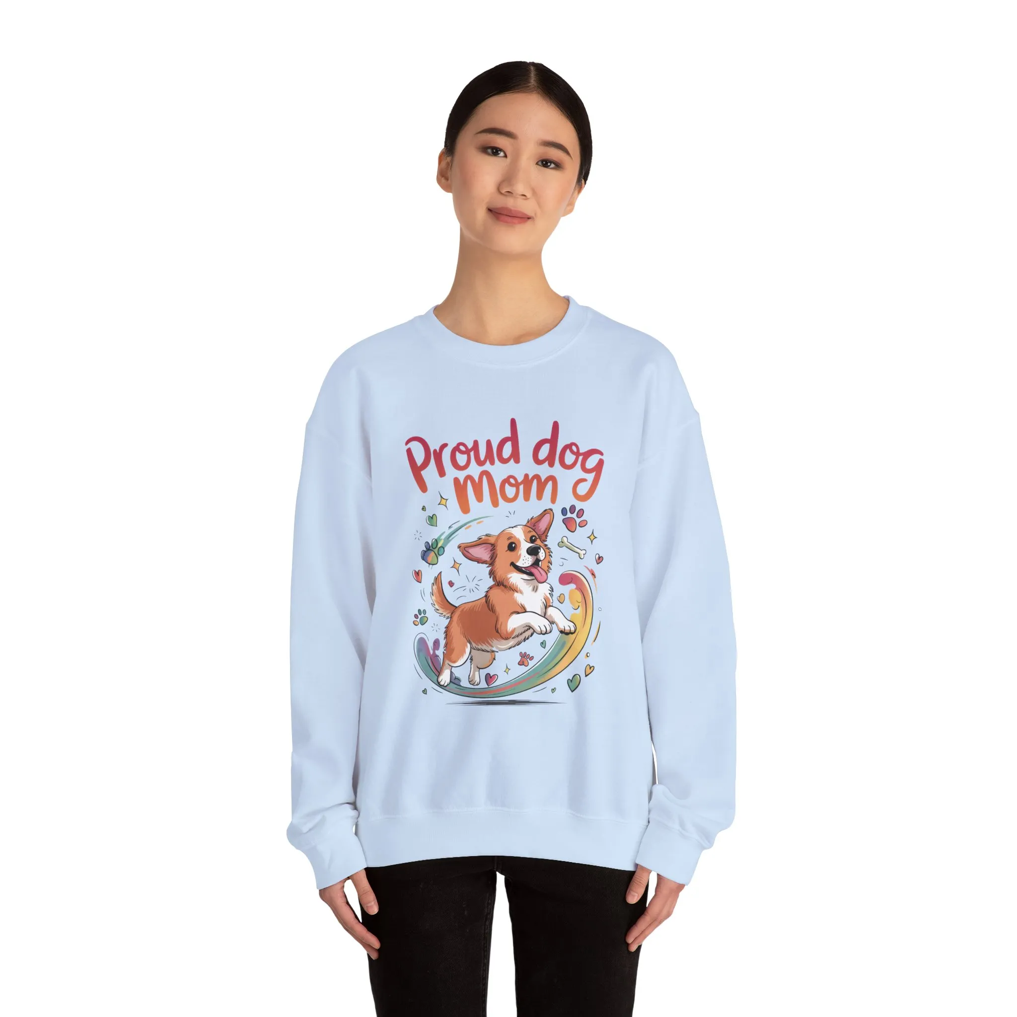 Proud Dog Mom Crewneck Sweatshirt, Pet Lover Gift, Dog Mom Apparel, Animal Lover Clothing, Gift for Dog Moms, Puppy Paw Rainbow Print - Image 19