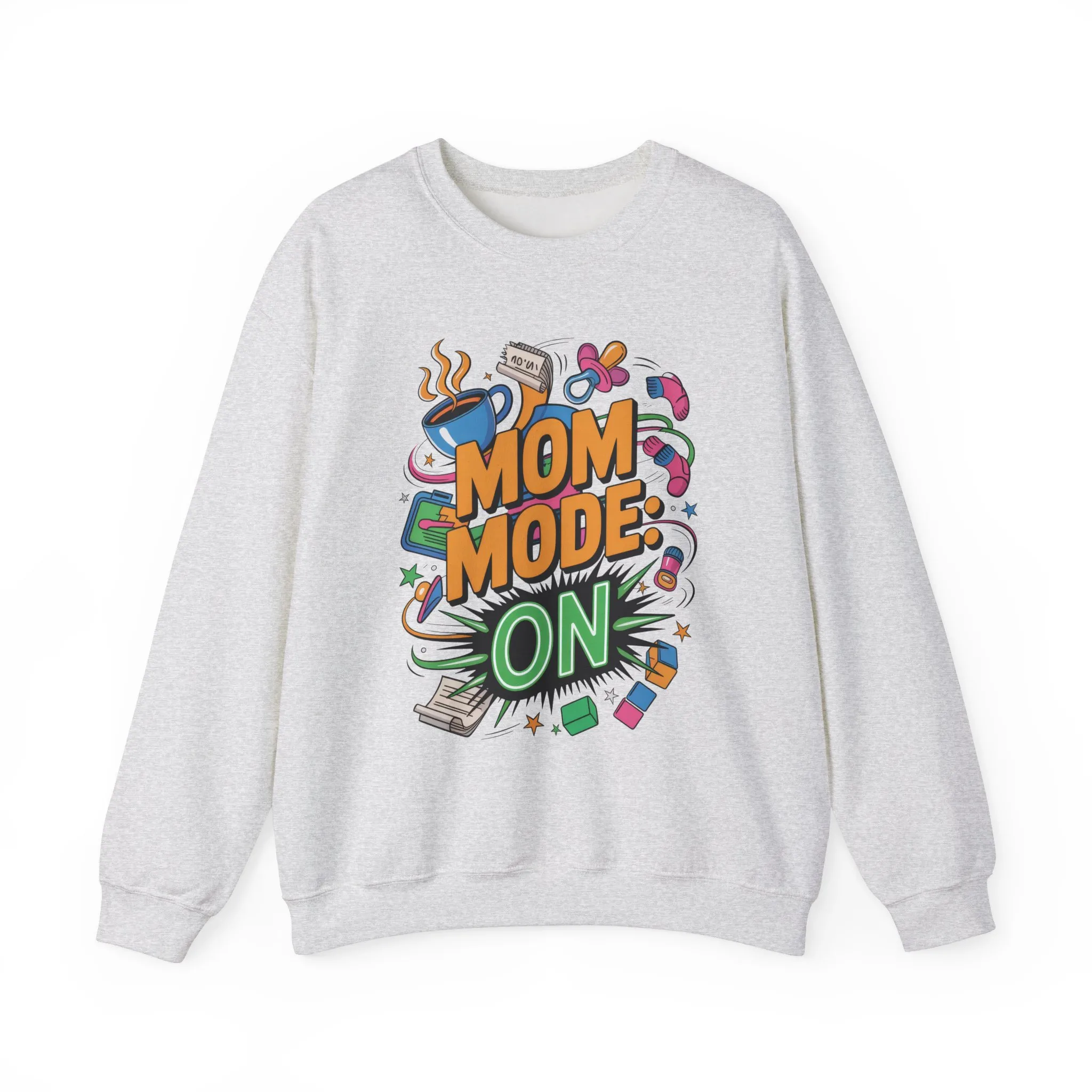 Mom Mode On Crewneck Sweatshirt, Gift for Mom, Mother's Day Humor T-Shirt, Cute Mama Life Graphic Tee, Mother's Day Gift - Image 2