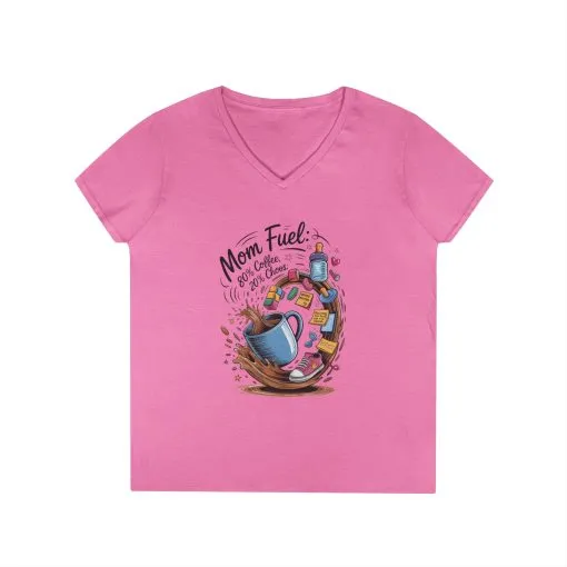 Mom Fuel V-Neck T-Shirt, Funny Coffee Lover V-Neck T-Shirt, Gift for Moms, Mother's Day, Casual Wear, Pajama Top - Image 13