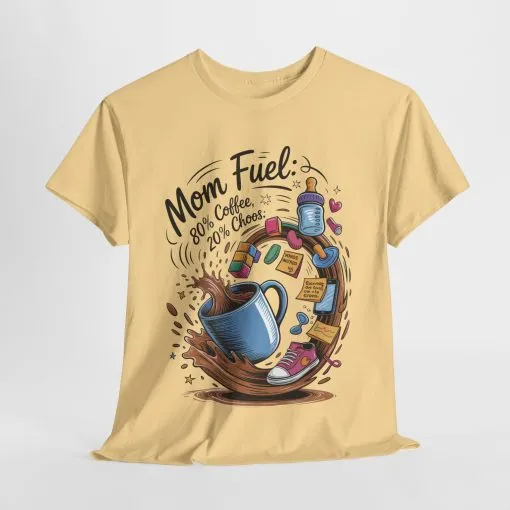 Mom Fuel Heavy Cotton Tee, Funny Coffee Lover T-Shirt, Gift for Moms, Mother's Day, Casual Wear, Pajama Top - Image 13