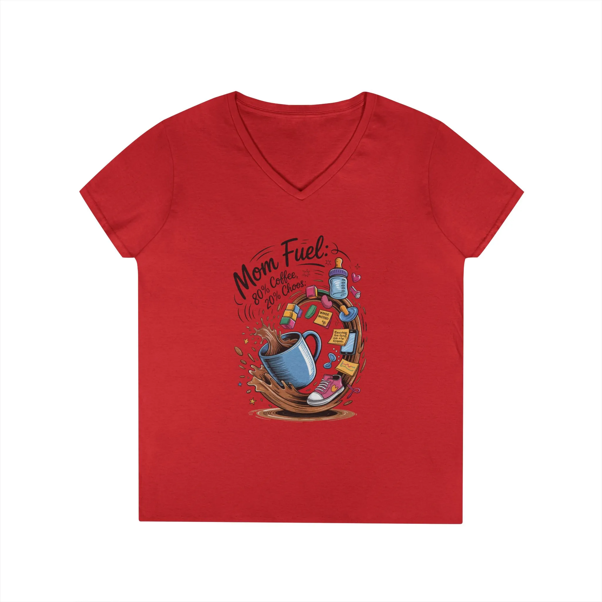 Mom Fuel V-Neck T-Shirt, Funny Coffee Lover V-Neck T-Shirt, Gift for Moms, Mother's Day, Casual Wear, Pajama Top - Image 17