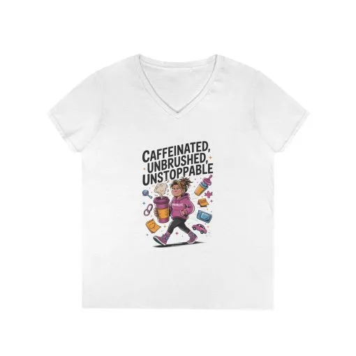 Caffeinated V-Neck Tee, Coffee Lover Shirt, Gift for Moms, Motivation T-Shirt, Mother's Day Gift for Tired Moms, Mother's Day Gift
