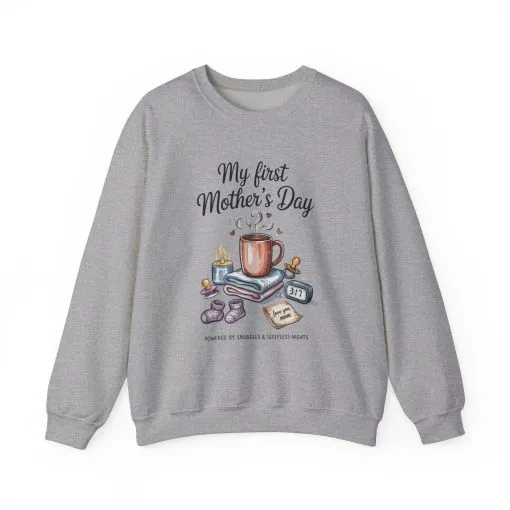 My First Mother's Day Sweatshirt, Cozy Crewneck for Moms, Gift for New Mothers, Baby Shower Tee, Snuggles & Sleepless Nights - Image 13