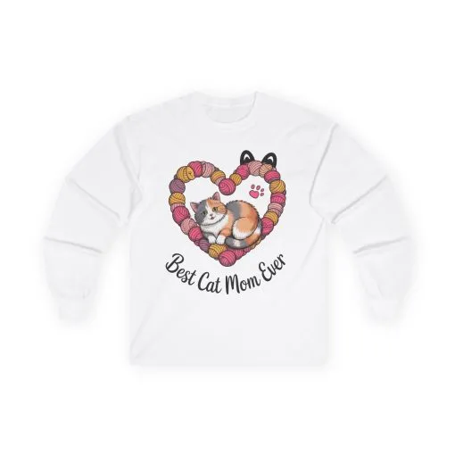 Best Cat Mom Ever Long Sleeve Tee, Cat Lover Gift, Pet Parent Apparel, Birthday Gift for Cat Moms, Cozy Cat Mom Shirt - Image 2