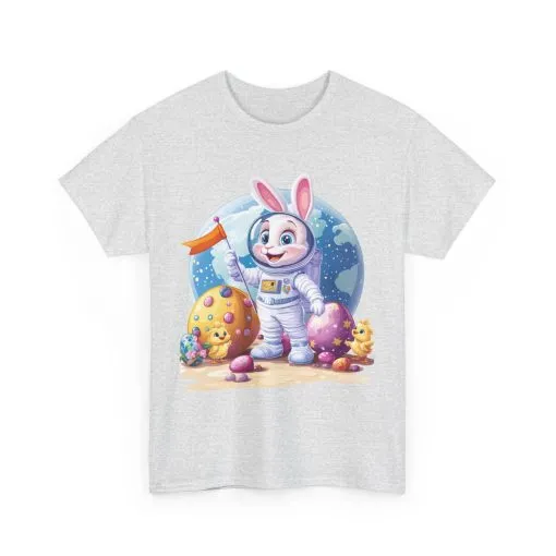 Space Bunny Unisex Heavy Cotton Tee - Cute Astronaut Design for Easter and Fun Occasions - Image 5