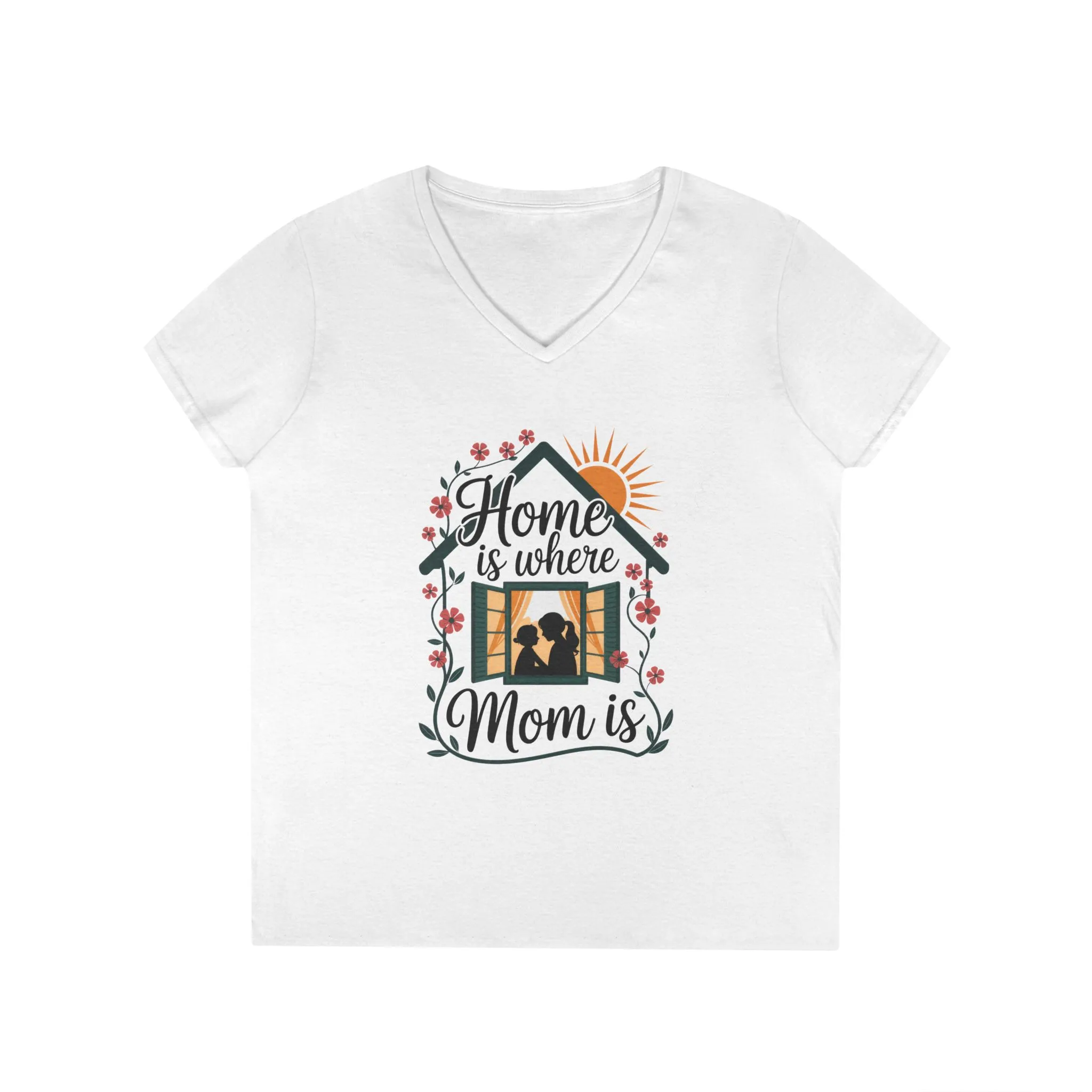 Home Is Where Mom Is V-Neck T-Shirt, Mother's Day Cotton Tee, Cute Family Gift for Mom, Sentimental Mom Shirt for Her, mother's day Gift - Image 3