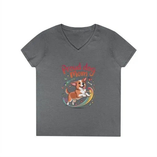 Proud Dog Mom V-Neck T-Shirt, Perfect Gift for Dog Lovers, Casual Wear for Dog Moms, Dog Appreciation Day, Dog Mom Gift - Image 5