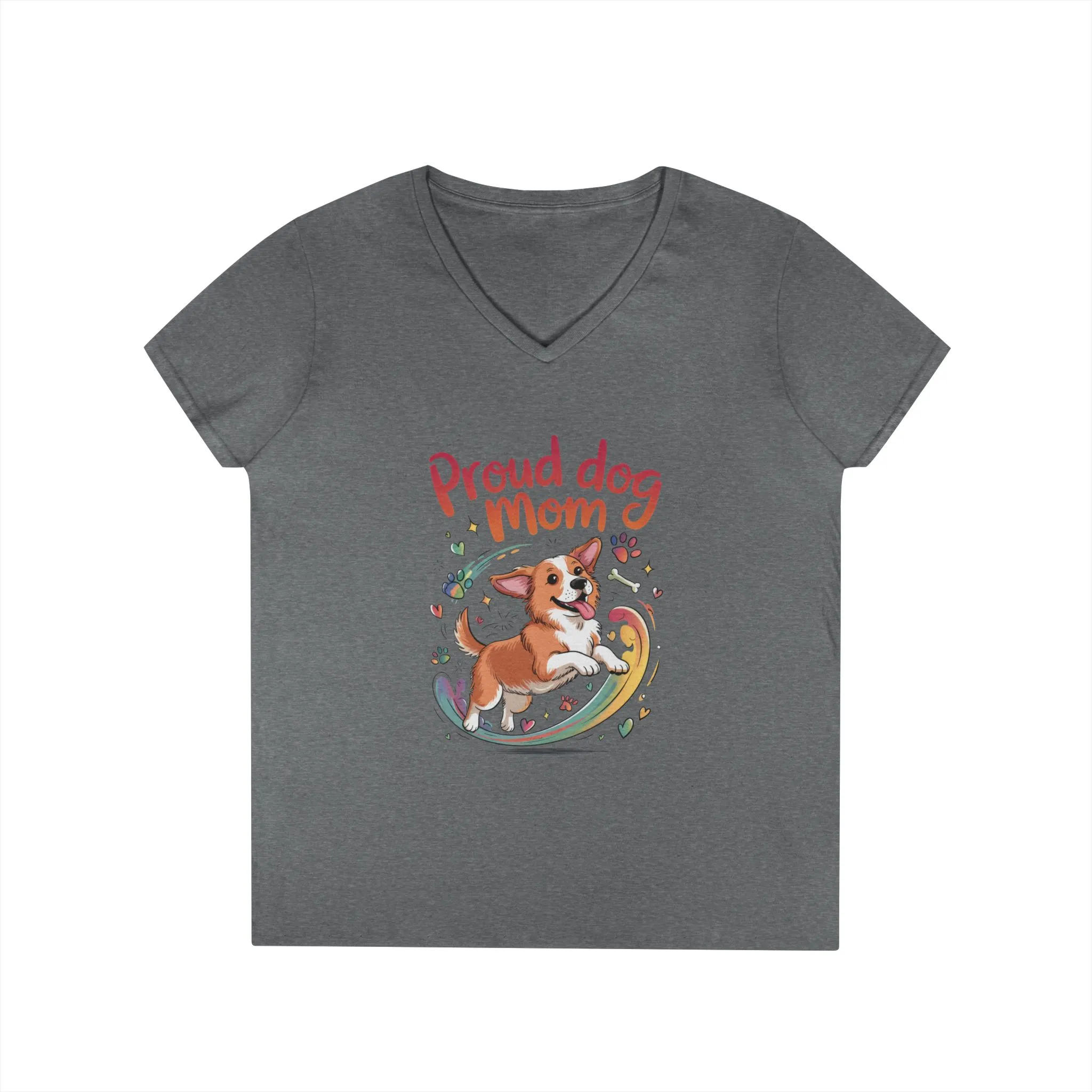 Proud Dog Mom V-Neck T-Shirt, Perfect Gift for Dog Lovers, Casual Wear for Dog Moms, Dog Appreciation Day, Dog Mom Gift - Image 5