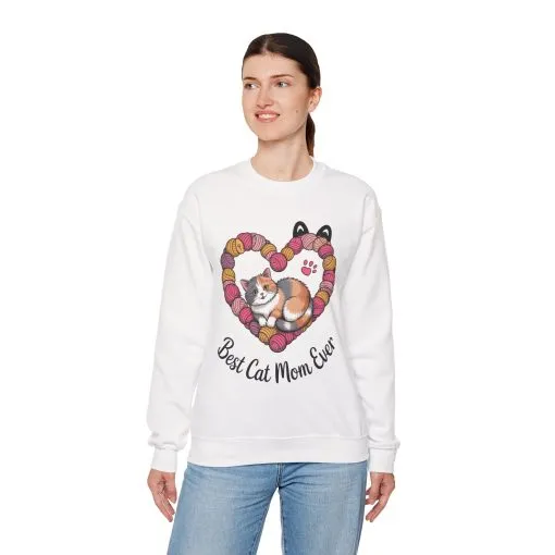 Best Cat Mom Ever Sweatshirt, Cozy Cat Lover Gift, Mother's Day Apparel, Pet Owner Sweatshirt, Cute Gift for Cat Moms, Yarn Themed - Image 3