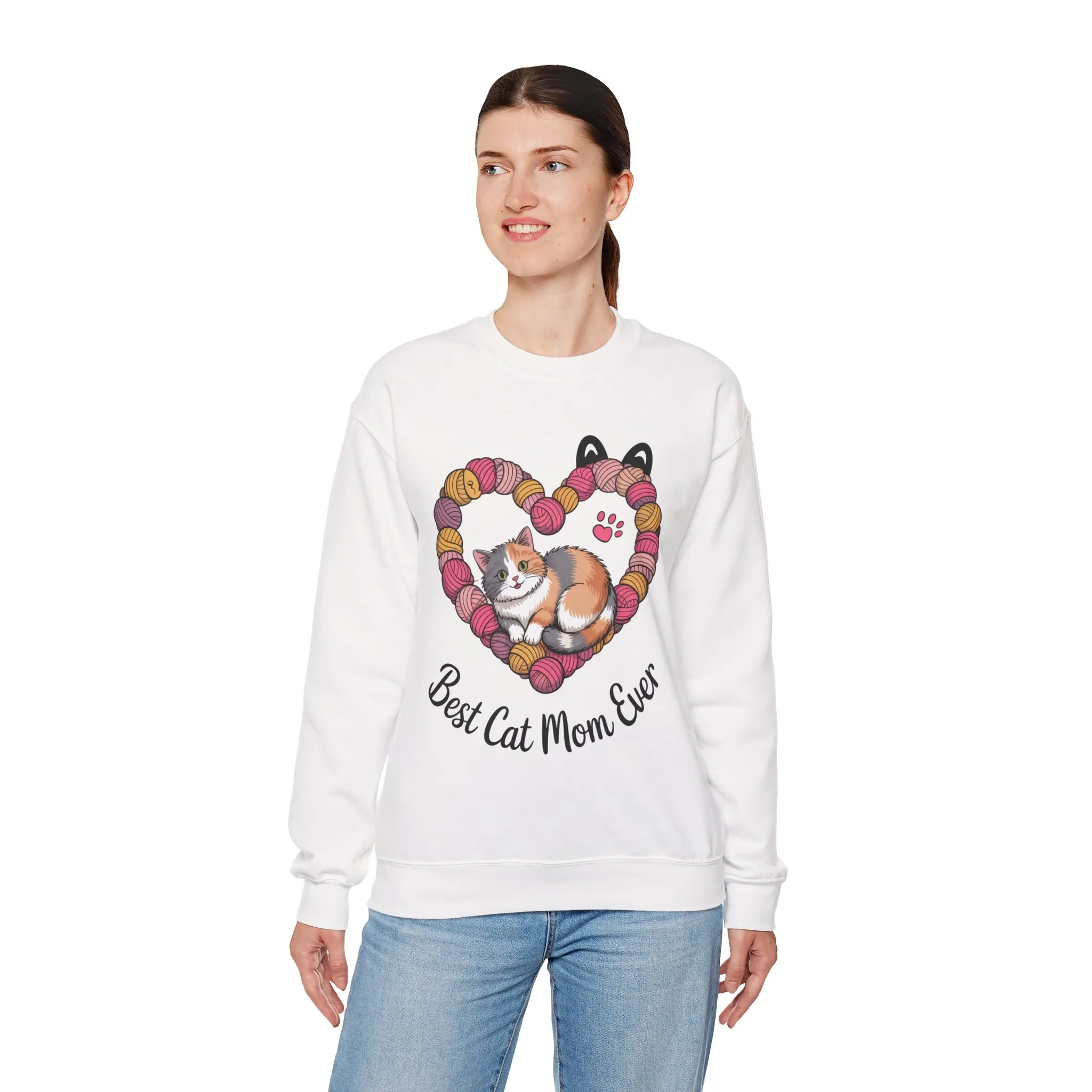 Best Cat Mom Ever Sweatshirt, Cozy Cat Lover Gift, Mother's Day Apparel, Pet Owner Sweatshirt, Cute Gift for Cat Moms, Yarn Themed - Image 3