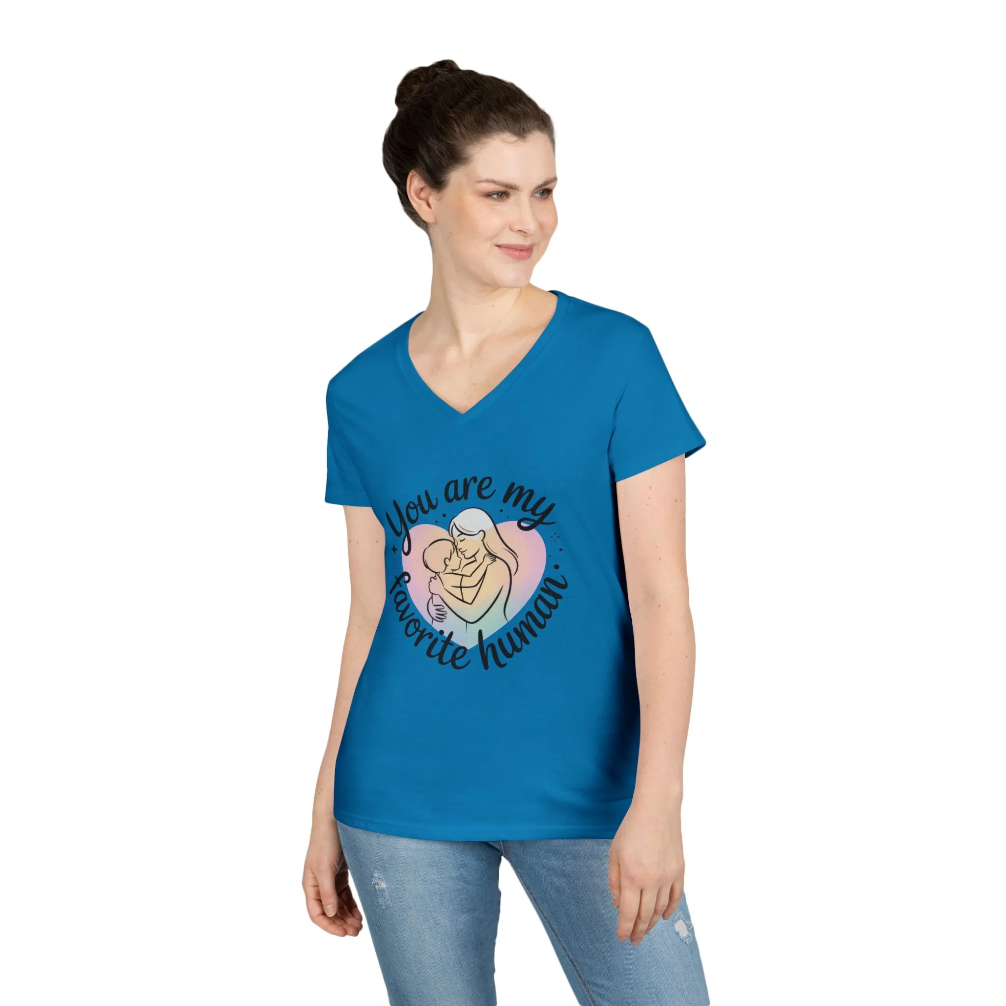 You Are My Favorite Human Mom Baby Tee, Mothers Day Gift, Pastel Heart Ladies V-Neck T-Shirt, Sentimental Mom Shirt - Image 10