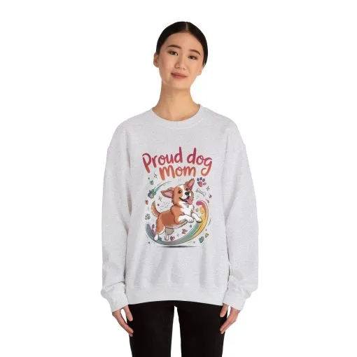Proud Dog Mom Crewneck Sweatshirt, Pet Lover Gift, Dog Mom Apparel, Animal Lover Clothing, Gift for Dog Moms, Puppy Paw Rainbow Print - Image 7