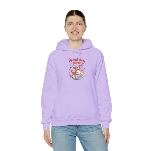 Proud Dog Mom Hoodie, Gift for Dog Owners, Dog Lover Apparel, Mother's Day Gift, Unisex Hooded Sweatshirt, Corgi Rainbow Print - Image 4