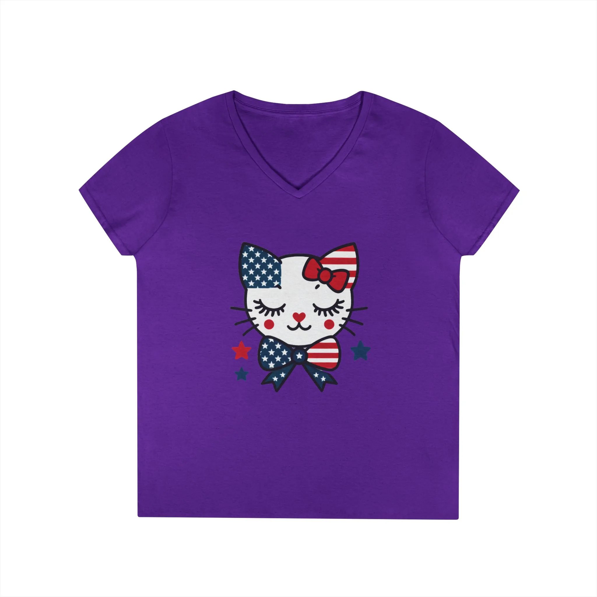 Patriotic Cat Ladies' V-Neck T-Shirt, Cute Tee, July 4th Top, Independence Day Shirt, Gift for Cat Lovers, Casual Summer Wear - Image 22