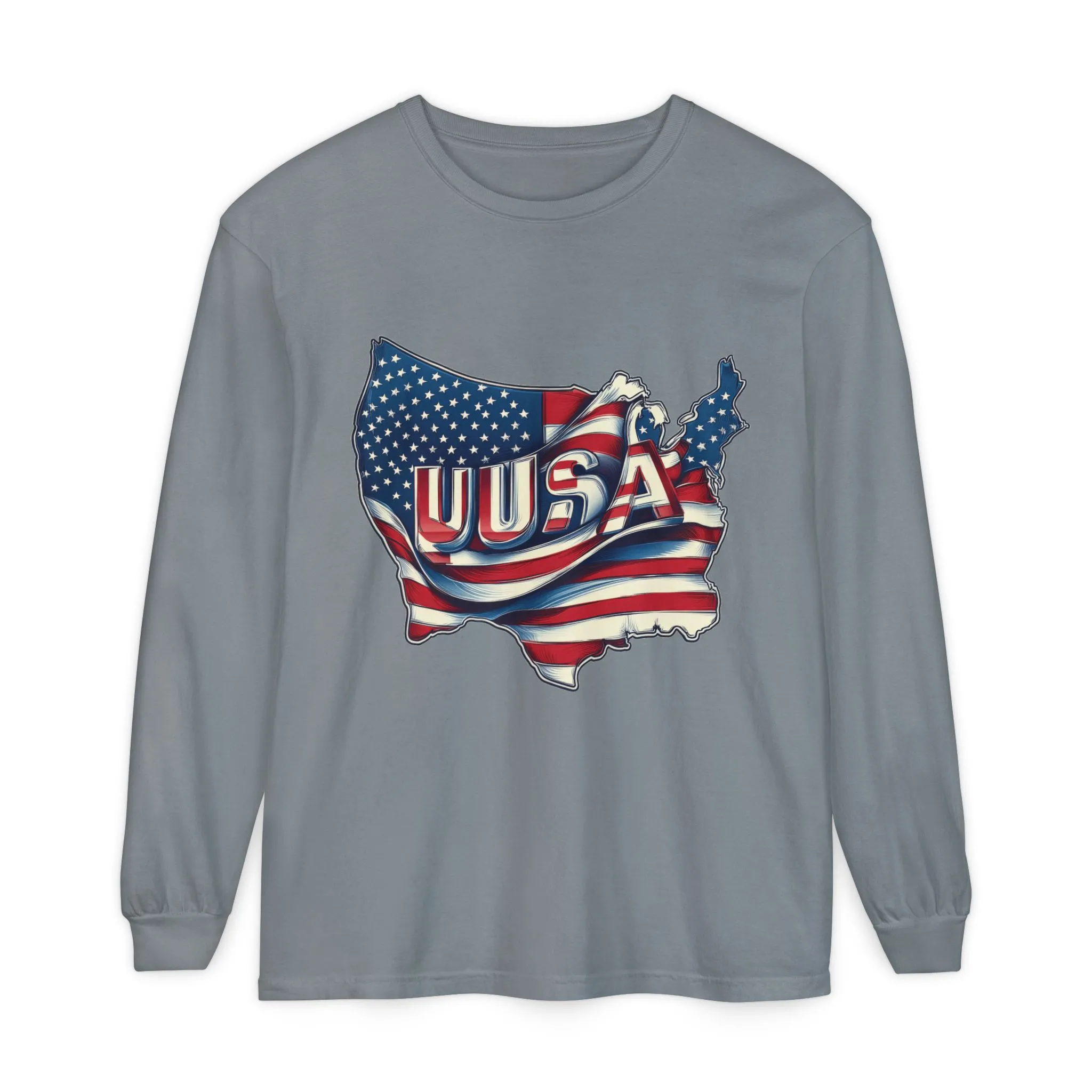 USA Flag Long Sleeve Tee, Unisex Garment-Dyed Shirt, Patriotic Top, All-American Apparel, Independence Day Style, Comfortable Casual Wear - Image 16