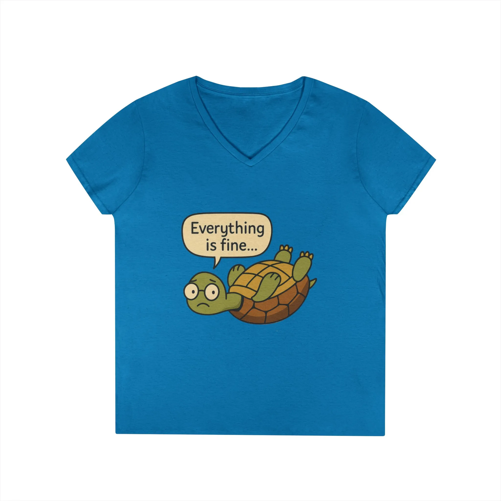 Cute & Comfy Turtle V-Neck T-Shirt - "Everything is fine..." design, Gift for Animal Lovers, Casual Wear, Fun Quotes, Positive message tee - Image 24