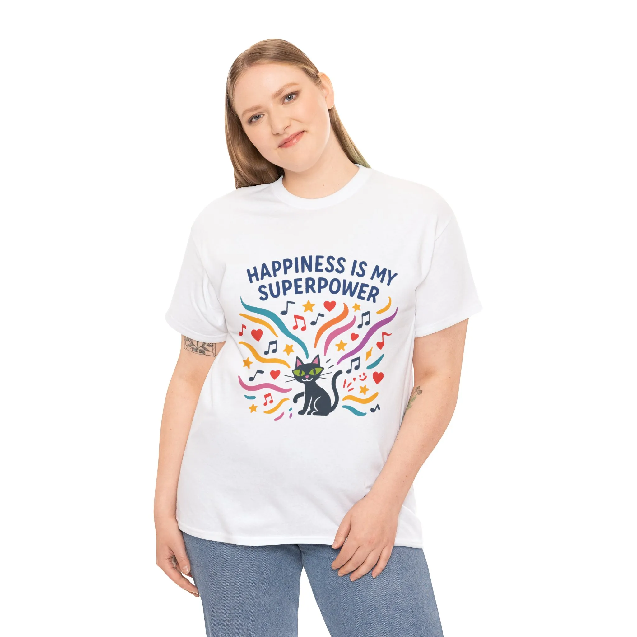 Happiness is My Superpower Tee - Fun Unisex Cotton T-Shirt, Gift for Cat Lovers, Cute Pet Apparel, Everyday Wear, Positive Vibes - Image 2
