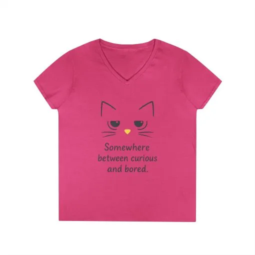 Funny Cat V-Neck T-Shirt - Somewhere Between Curious and Bored, Gift for Cat Lovers, Casual Wear, Birthday Tee, Cute Animal Shirt - Image 14