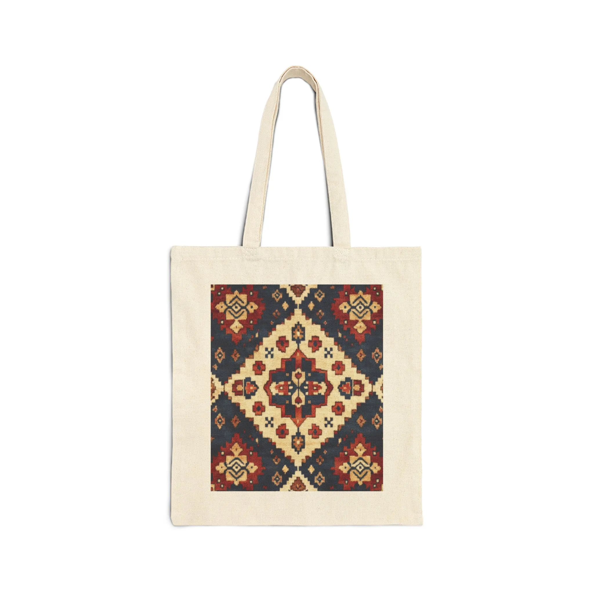 Boho Cotton Canvas Tote Bag, Shopping Bag for Everyday Use, Beach, Grocery, Gifts, Sustainable Style, Traditional Turkish Carpet Pattern - Image 7