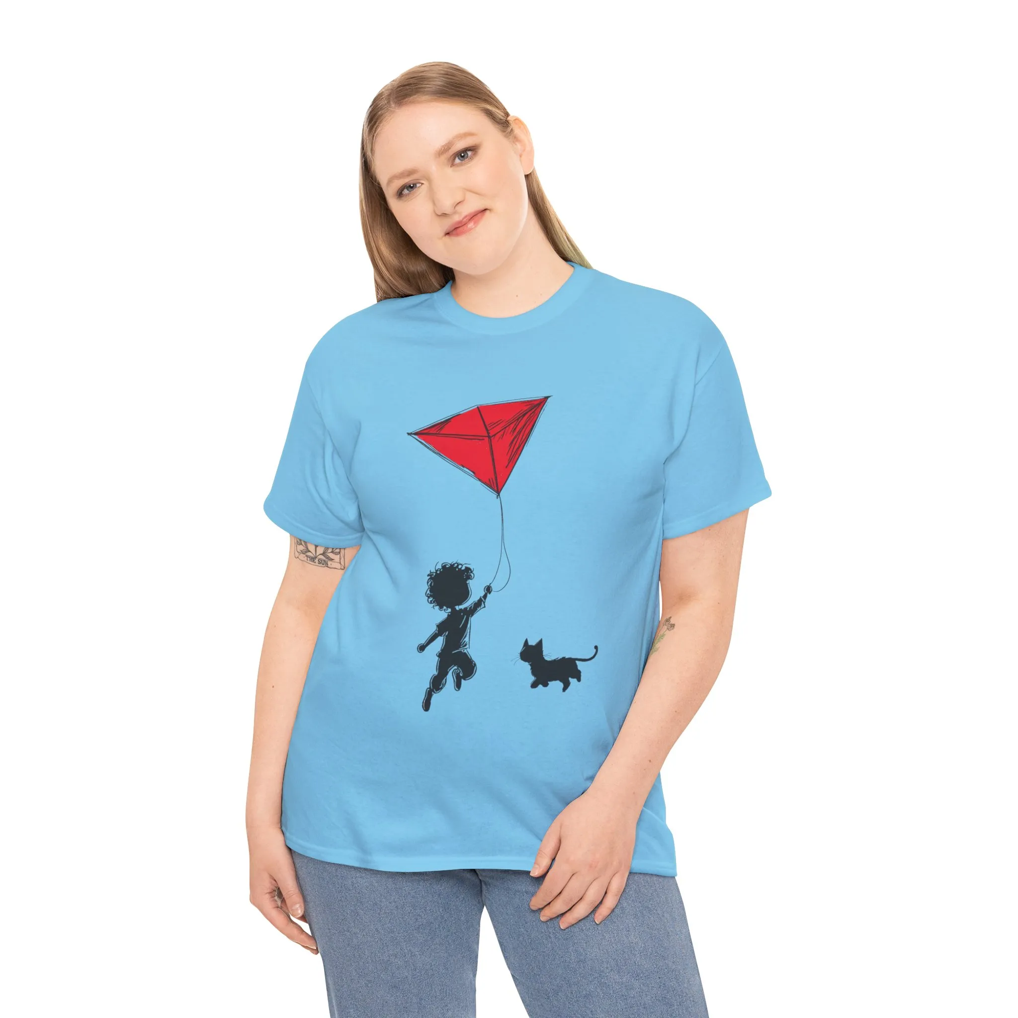 Cute Kid and Cat Design T-Shirt, Playful Gift for Cat Lovers, Summer Style, Cat Lover T-Shirt, Gift for Cat Owners, Women's Cotton T-Shirt - Image 34