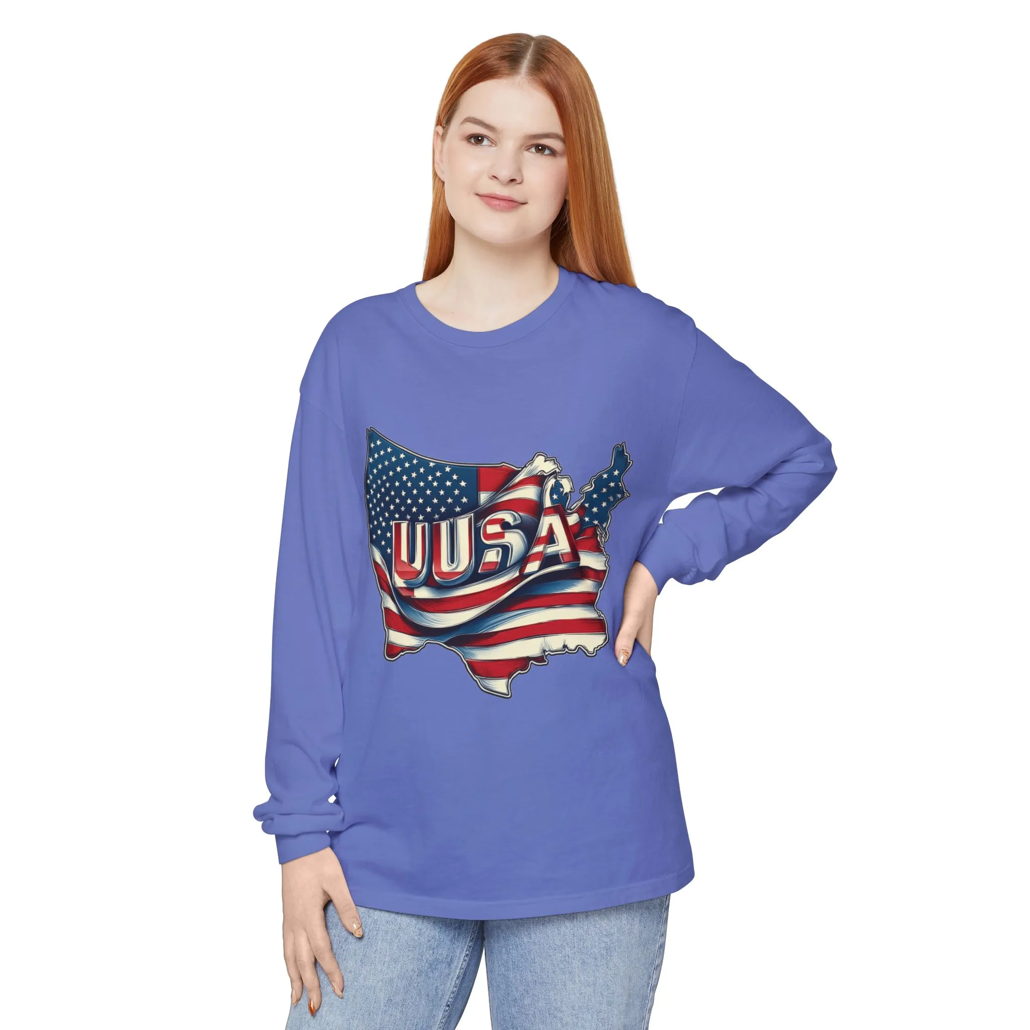 USA Flag Long Sleeve Tee, Unisex Garment-Dyed Shirt, Patriotic Top, All-American Apparel, Independence Day Style, Comfortable Casual Wear - Image 12