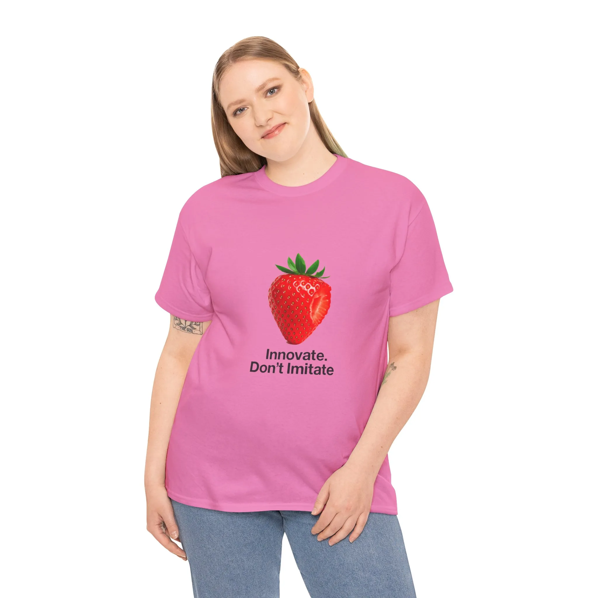 Strawberry Women's Heavy Cotton Tee, Innovate Don't Imitate Shirt, Graphic Tee, Casual Wear, Gift Idea, Summer Style, Witty Design T-Shirt - Image 29