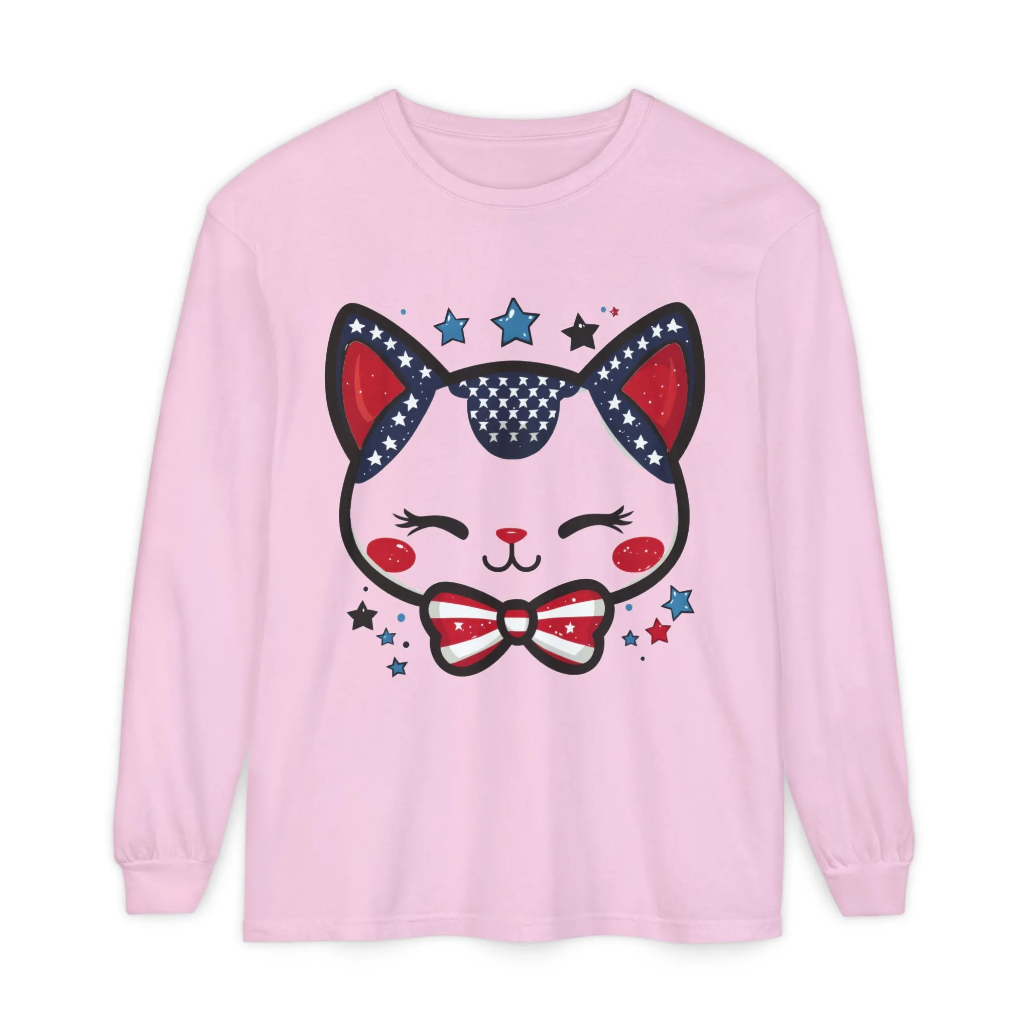 Cute Patriotic Cat Long Sleeve Women's T-Shirt, Fourth of July, Cat Lovers Gift, Casual Wear, Perfect for Holidays and Celebrations - Image 14