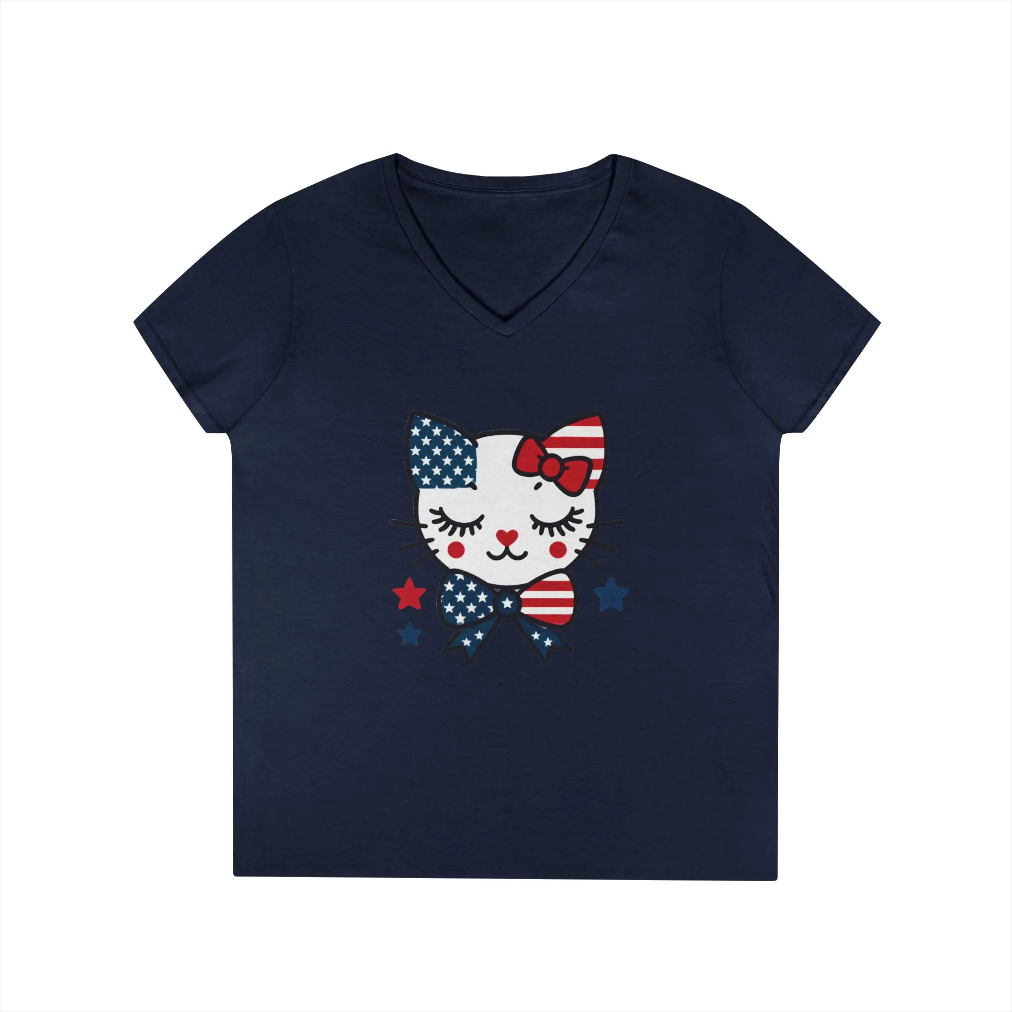 Patriotic Cat Ladies' V-Neck T-Shirt, Cute Tee, July 4th Top, Independence Day Shirt, Gift for Cat Lovers, Casual Summer Wear - Image 16