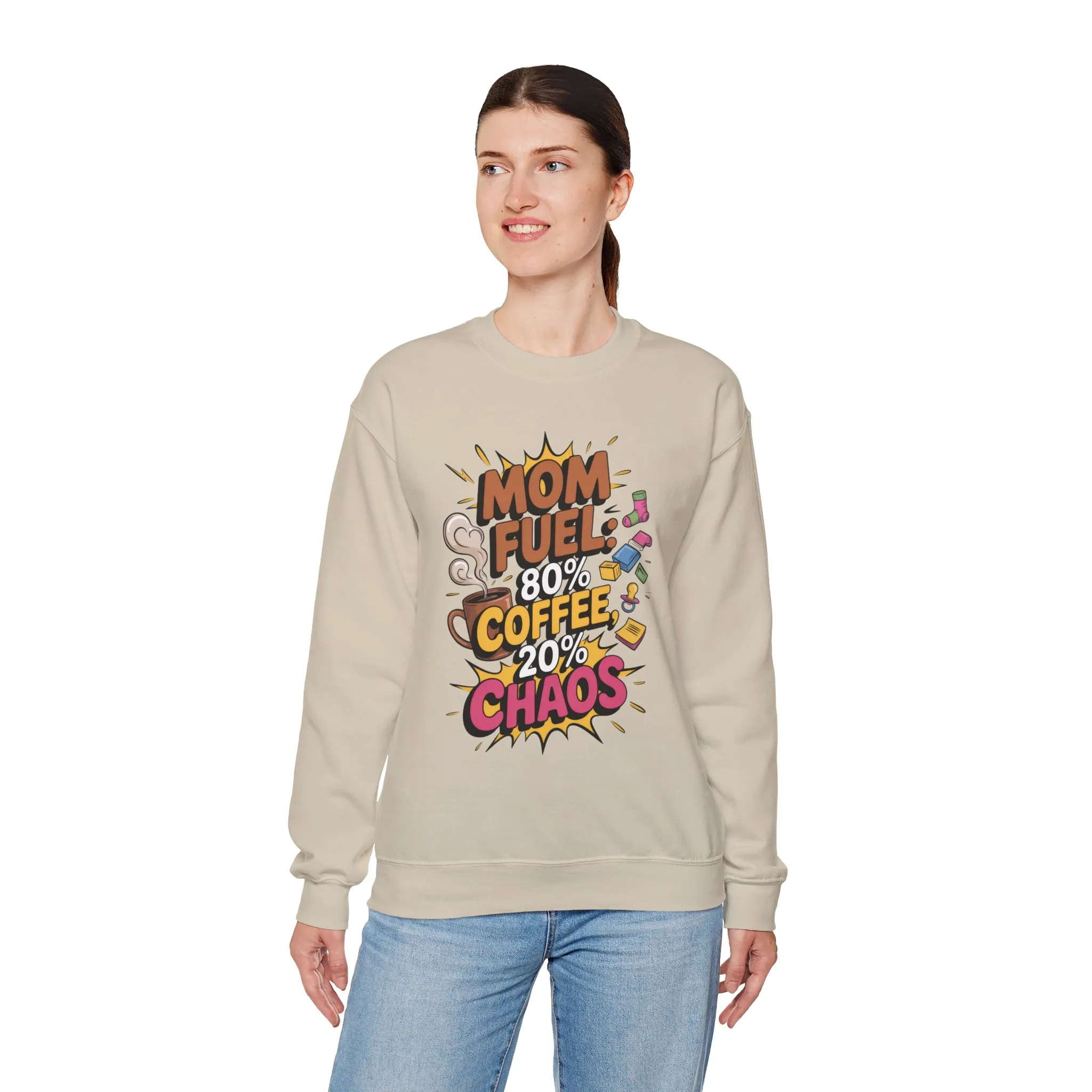 Funny Mom Fuel Sweatshirt, Perfect Gift for Moms, Chaos & Caffeine, Mother's Day Apparel, Funny Tired Mom Life Sweatshirt, Coffee Loving Mom - Image 6