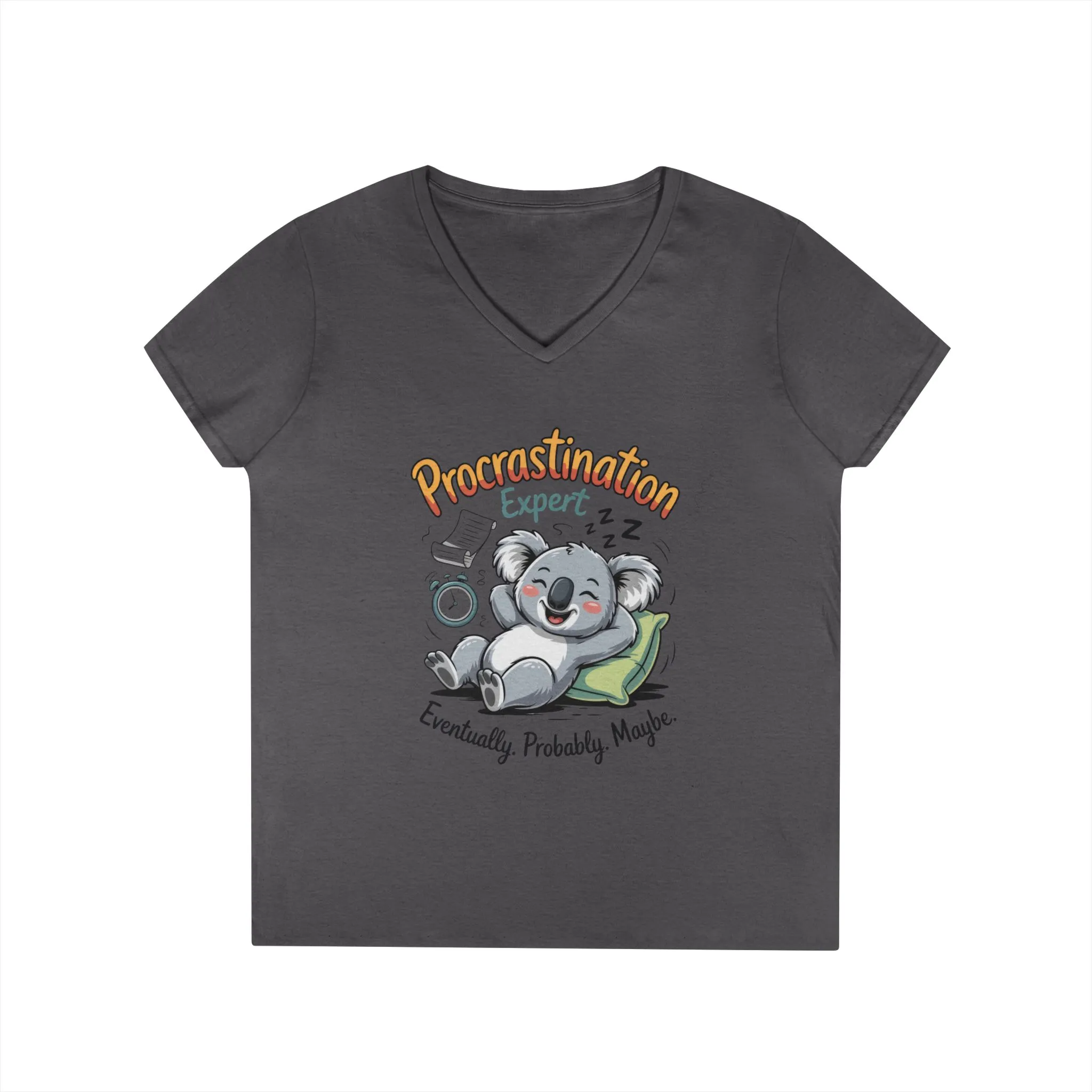 Procrastination Expert Ladies' V-Neck T-Shirt, Fun Tee for Lazy Days, Gift for Students, Casual Wear, Motivational Shirt, Cute Koala Design - Image 9