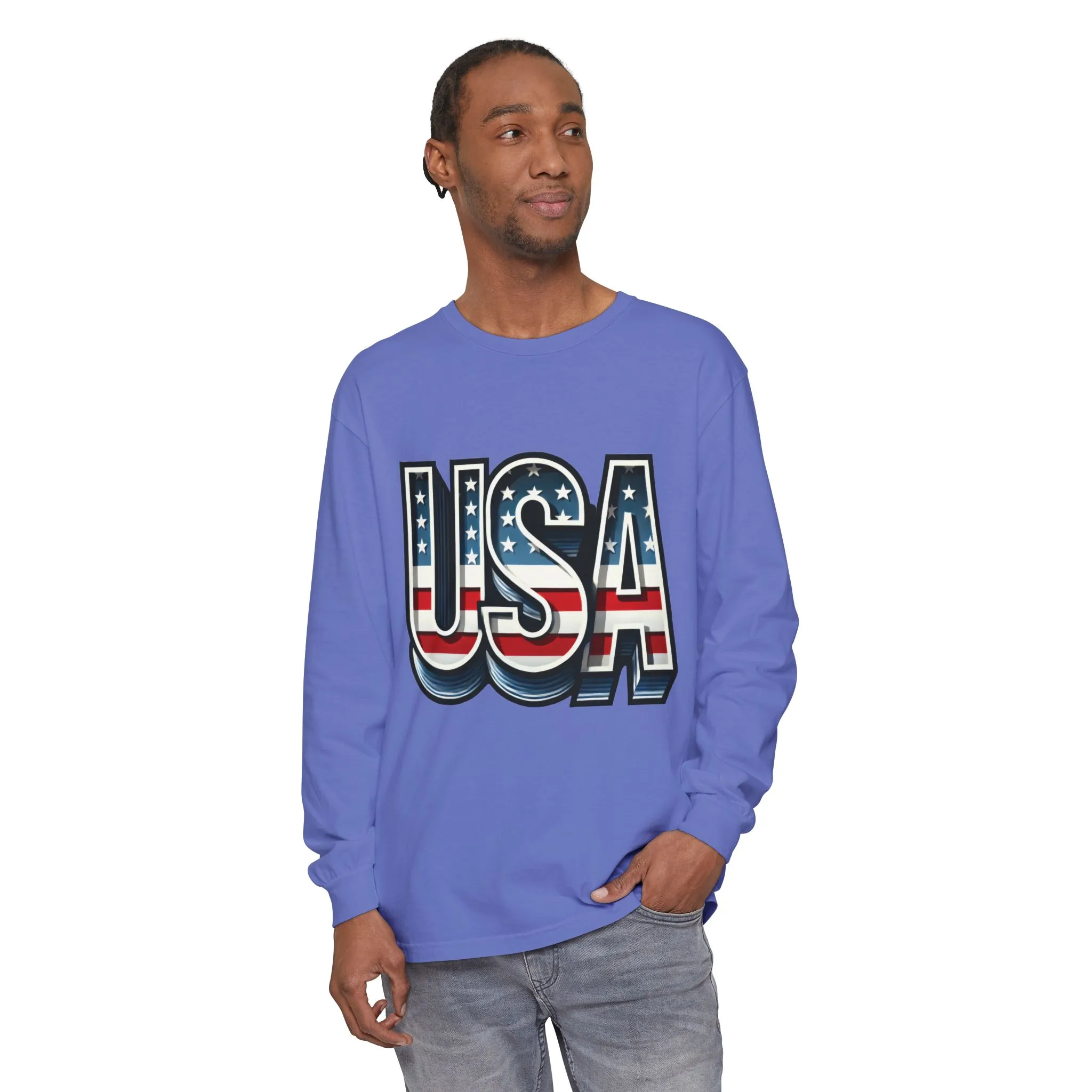 Patriotic Long Sleeve Unisex T-Shirt, USA Design, Unisex Tee for Independence Day, Memorial Day, Family Celebrations, Casual Wear - Image 8
