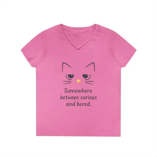 Funny Cat V-Neck T-Shirt - Somewhere Between Curious and Bored, Gift for Cat Lovers, Casual Wear, Birthday Tee, Cute Animal Shirt - Image 12