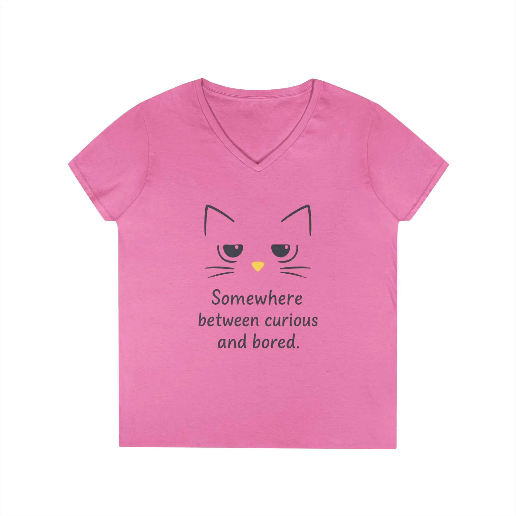 Funny Cat V-Neck T-Shirt - Somewhere Between Curious and Bored, Gift for Cat Lovers, Casual Wear, Birthday Tee, Cute Animal Shirt - Image 12